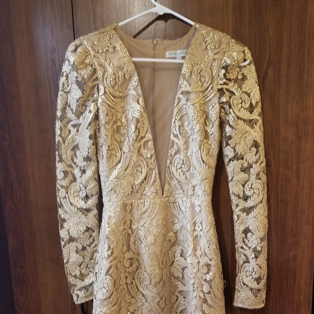 Dress the population gold dress size Small
